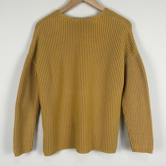 Jenni Kayne Fishermam Organic Cotton Blend Sweater in Mustard Medium EUC - Picture 4 of 6